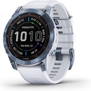Garmin fēnix 7 Sapphire Solar – Mineral Blue Titanium / Whitestone Band